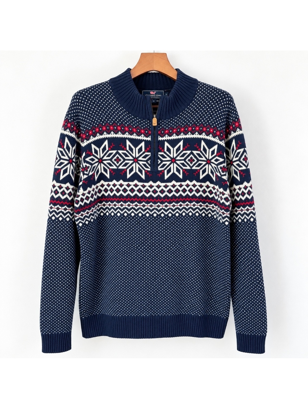 Vineyard Vines Lambswool Quarter Zip Holiday Sweater Fair Isle Snowflake Winter